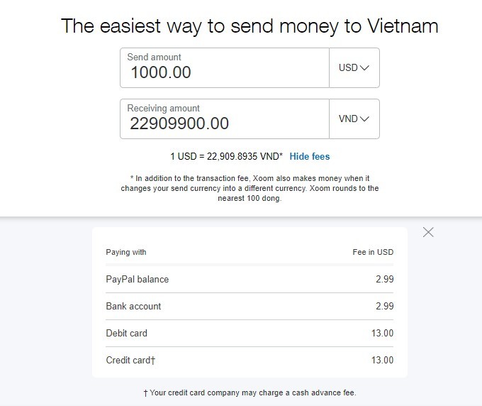 Chuyển tiền từ Mỹ về Việt Nam qua Xoom